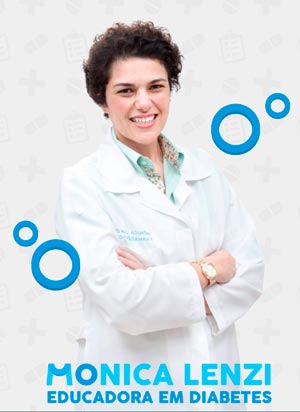 Monica Lenzi posando com avental branco e dando um lido sorriso no lançamento do seu Livro para diabetes